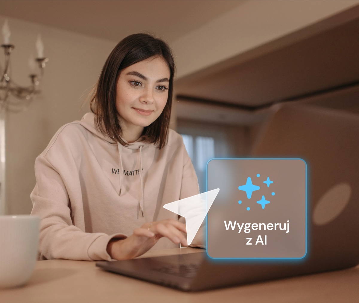 Regenerating a section with one click — a woman with a laptop
